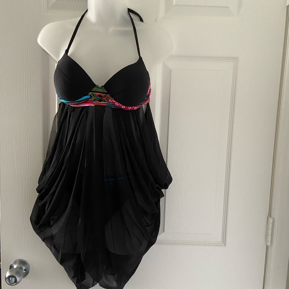 Two piece swimsuit with built in cover up